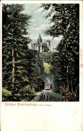 Ak Königswinter am Rhein, Drachenfels, Schloss Drachenburg, Zahnradbahn