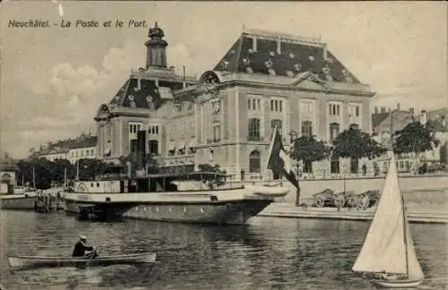 Ak Neuchâtel Neuenburg Stadt, Poste, Port