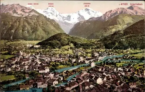 Ak Interlaken Kanton Bern Schweiz, Panorama, Eiger, Jungfrau, Mönch