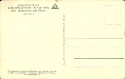 Ak Bad Godesberg Bonn am Rhein, Jugendherberge Landeshauptmann Horion-Haus, Tagesraum