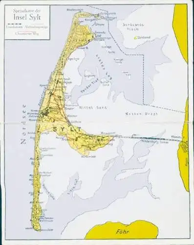 Ak Insel Sylt in Nordfriesland, Landkarte der Insel