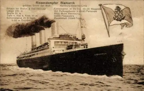 Ak Riesendampfer Bismarck, HAPAG