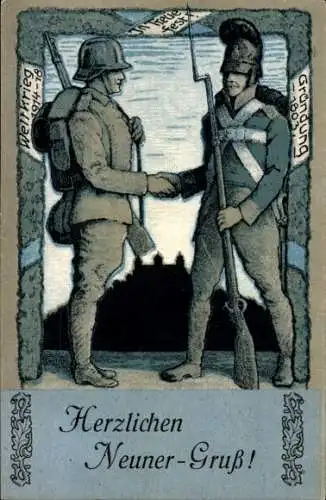 Ak Herzlichen Neuner-Gruß, Soldaten, Begrüßung