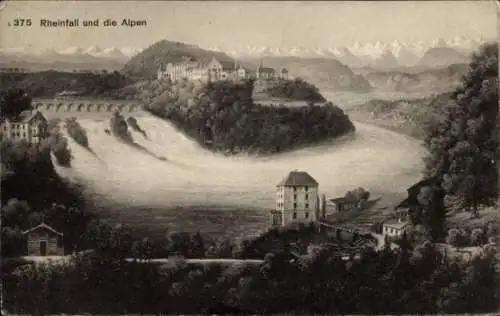 Künstler Ak Neuhausen am Rheinfall Kanton Schaffhausen, Rheinfall, Wasserfall, Schloss Laufen