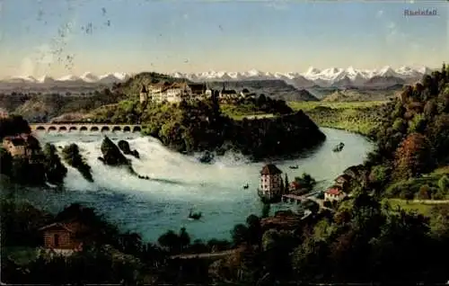 Ak Neuhausen am Rheinfall Kanton Schaffhausen, Rheinfall, Wasserfall, Schloss Laufen