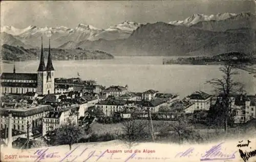 Ak Luzern Stadt Schweiz, Totale mit Alpen