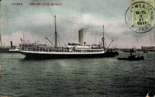 Ak Antwerpen Antwerpen Flandern, Abfahrt eines Bootes