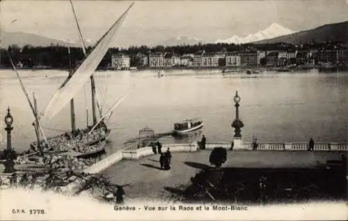 Ak Genève Genf Schweiz, Blick auf den Hafen und den Mont Blanc