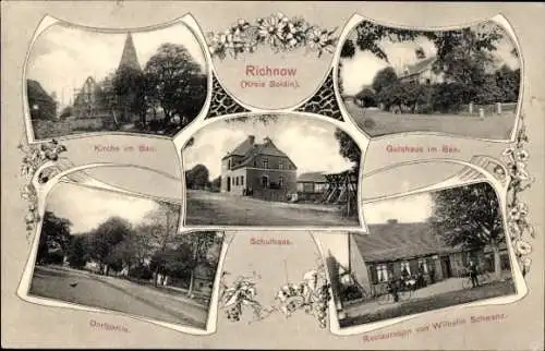 Ak Rychnów Richnow Ostbrandenburg, Restaurant, Gutshaus im Bau, Schule, Kirche