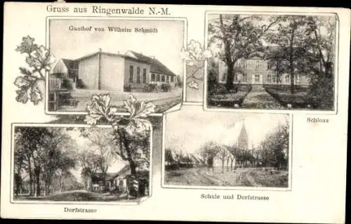 Ak Dyszno Ringenwalde Dębno Neudamm Neumark Ostbrandenburg, Schloss, Schule, Gasthof