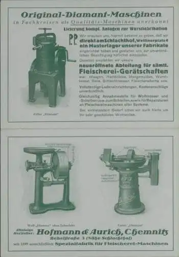 Klapp Ak Chemnitz Sachsen, Diamant Maschinen, Hofmann & Aurich, Fleischerei-Maschinen