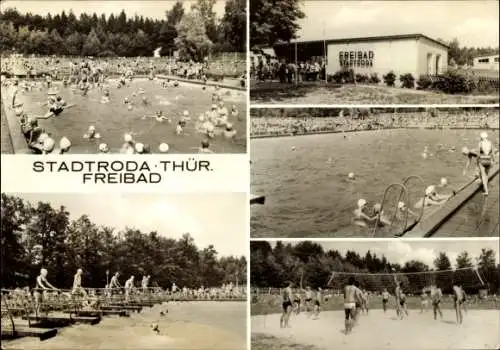 Ak Stadtroda in Thüringen, Freibad, Volleyball, Startblöcke