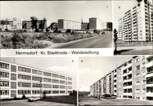 Ak Hermsdorf in Thüringen, Waldsiedlung, Hochhaus, Oberschule, Am Stadion