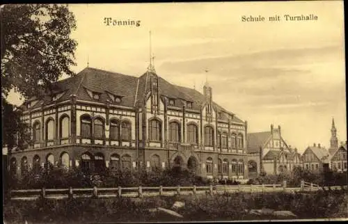 Ak Tönning Schleswig Holstein, Schule mit Turnhalle