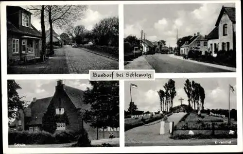 Ak Busdorf in Schleswig Holstein, Ehrenmal, Schule