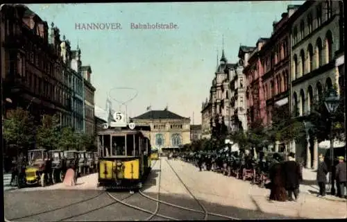 Ak Hannover in Niedersachsen, Bahnhofstraße, Straßenbahn
