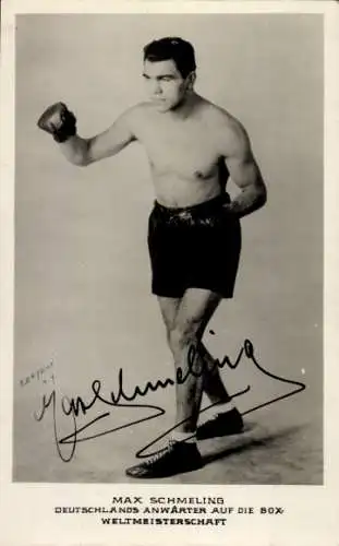 Ak Boxer Max Schmeling, Anwärter auf die Boxweltmeisterschaft, Autogramm