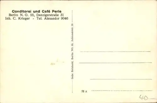 Ak Berlin Prenzlauer Berg, Conditorei und Café Perle, Danziger Straße 31