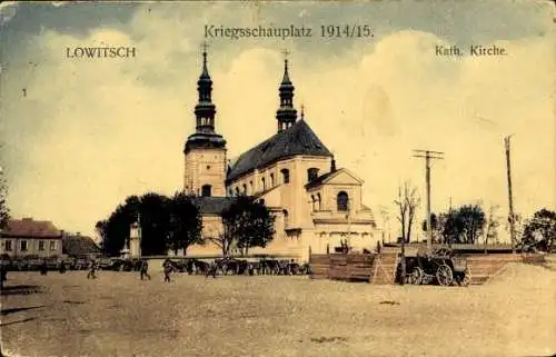 Ak Lowicz Lowitsch Polen, Katholische Kirche, Kriegsschauplatz 1914