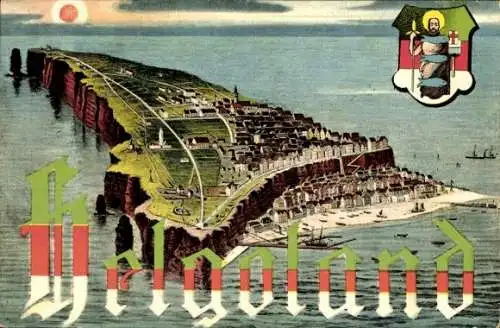 Wappen Ak Nordseeinsel Helgoland, Insel aus der Vogelschau