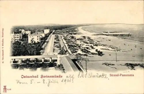 Ak Świnoujście Swinemünde Pommern, Strand, Panorama