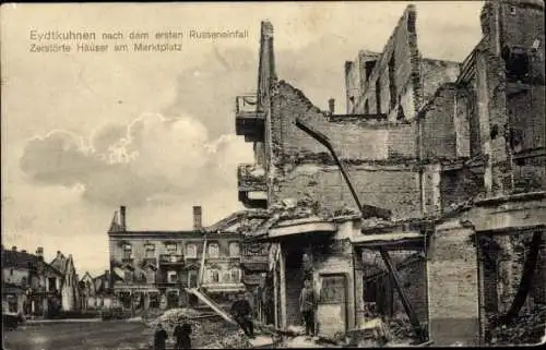 Ak Eydtkau Eydtkuhnen Ostpreußen, Zerstörte Häuser nach Russeneinfall, Kriegszerstörungen, I WK