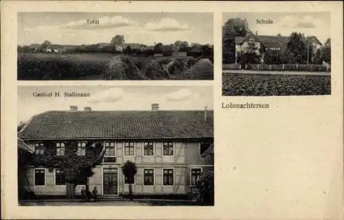 Ak Lobmachtersen Salzgitter in Niedersachsen, Gasthof, Schule, Totalansicht