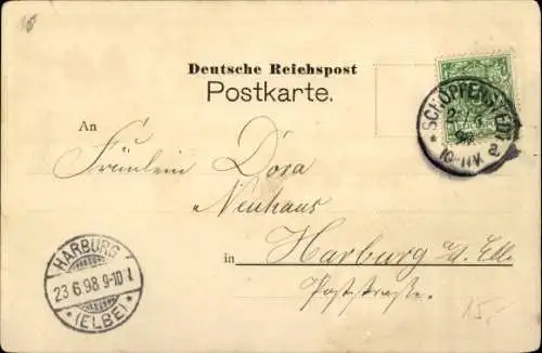 Litho Schöppenstedt in Niedersachsen, Marktplatz, Wilhelmstraße, Bahnhof, Hotel zum deutschen Haus