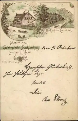 Vorläufer Litho Stecklenberg Thale im Harz, Gebirgshotel Stecklenberg, 1892
