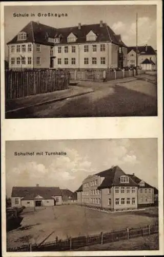 Ak Großkayna Braunsbedra Saalekreis, Schule, Schulhof, Turnhalle