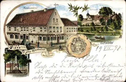 Litho Gifhorn in Niedersachsen, Hotel Ratsweinkeller, Bundeshotel, Schloss