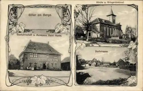 Ak Gitter Salzgitter Niedersachsen, Gastwirtschaft Henri Hunte, Kirche, Kriegerdenkmal, Dorfstraße