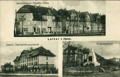 Ak Letter Seelze in Niedersachsen, Geschäftshaus Friedrich Kruse, Eisenbahn Übernachtungsgebäude