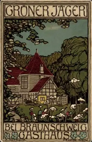 Künstler Ak Braunschweig in Niedersachsen, Gasthaus Grüner Jäger