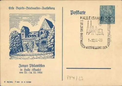 Ganzsachen Ak Halle an der Saale, Briefmarken-Ausstellung Junger Philatelisten 1956
