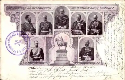 Ak Regensburg, Denkmal König Ludwig I., Enthüllung 1902, Prinzregent Luitpold, Herzog Karl Theodor