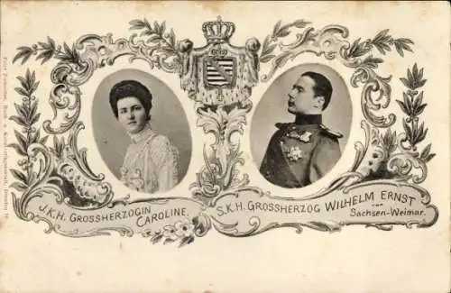 Ak Großherzog Wilhelm Ernst von Sachsen Weimar, Großherzogin Caroline, Wappen