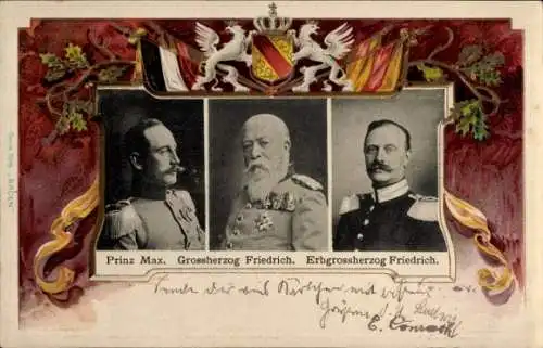 Präge Passepartout Ak Großherzog Friedrich von Baden, Erbgroßherzog Friedrich, Prinz Max