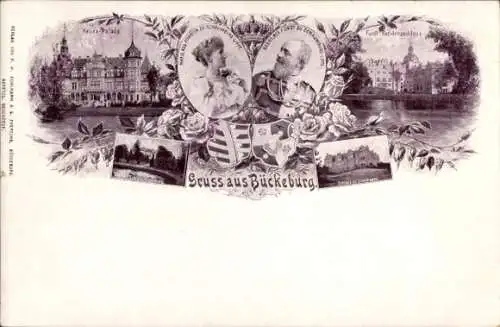 Wappen Ak Bückeburg, Fürst Georg und Fürstin Marie zu Schaumburg Lippe, Neues Palais, Schloss