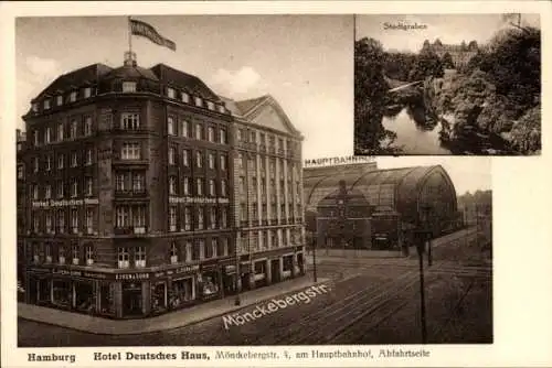 Ak Hamburg Mitte Altstadt, Hotel Deutsches Haus, Mönckebergstraße, Bahnhof, Stadtgraben