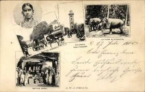 Ak Colombo Ceylon Sri Lanka, Native Market, Native Shop, Leuchtturm, Elefanten