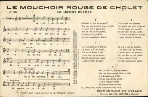 Lied Ak Le mouchoir rouge de Cholet, Théodore Botrel