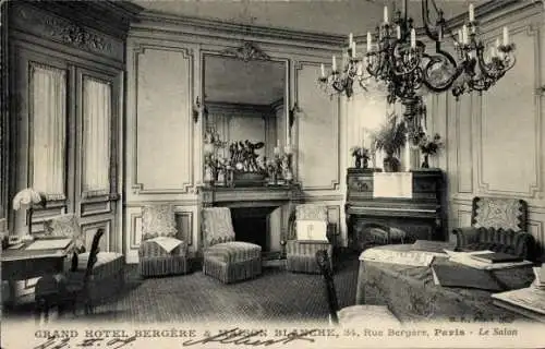 Ak Paris IX, Grand Hotel Bergere, Maison Blanche, 34, Rue Bergere, Salon