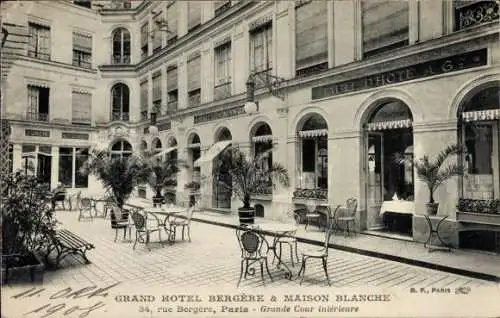 Ak Paris IX, Grand Hotel Bergere, Maison Blanche, 34, Rue Bergere