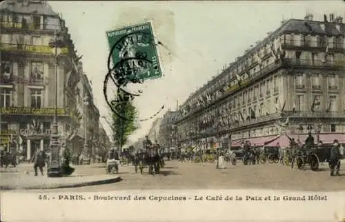 Ak Paris IX Boulevard des Capucines, Café de la Paix und das Grand Hotel