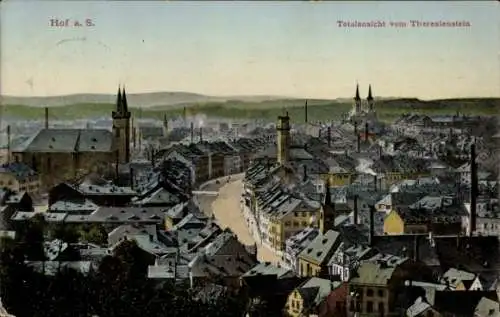 Ak Hof an der Saale Oberfranken Bayern, Totalansicht, Blick vom Theresienstein