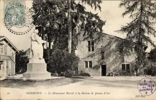 Ak Domrémy la Pucelle Lothringen Vosges, Monument Mercie, Maison de Jeanne d'Arc