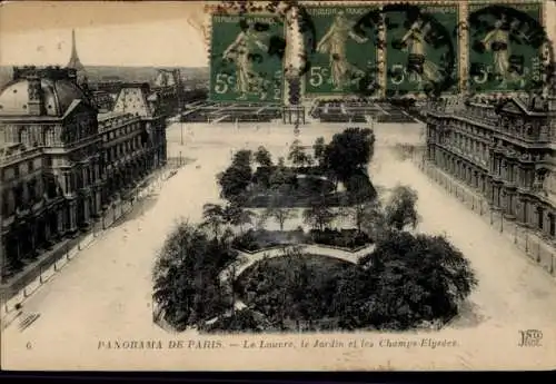 Ak Paris I Louvre, Le Louvre, Le Jardin et les Champs Elysees