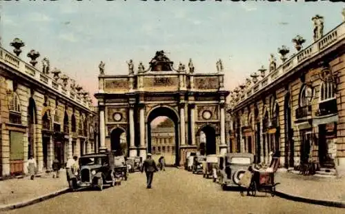 Ak Nancy Meurthe et Moselle, Arc de Triomphe, Rue Here, Vue prise de la Place Stanislas