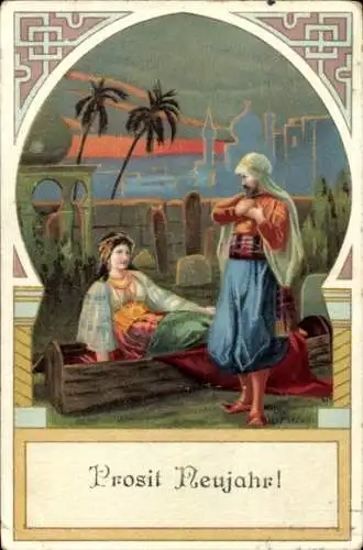 Passepartout Ak Glückwunsch Neujahr, Liebespaar